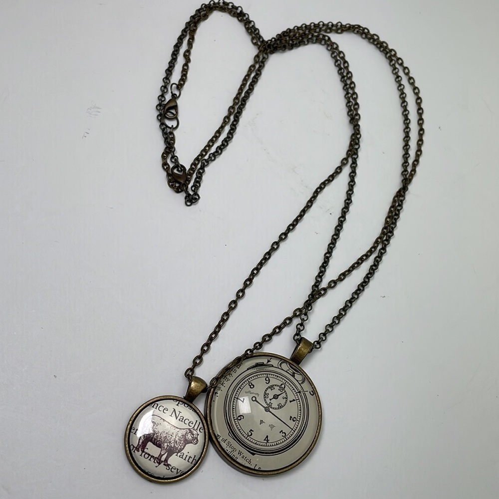Pair of Antique Brass Style Long Necklaces - Picture 5 of 9